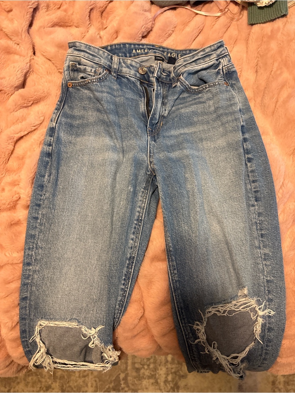 American Eagle Outfitters Blue Straight Leg Distressed Jeans
